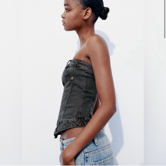 Zara CORSET STYLE DENIM TOP TRF - Picture 4 of 8